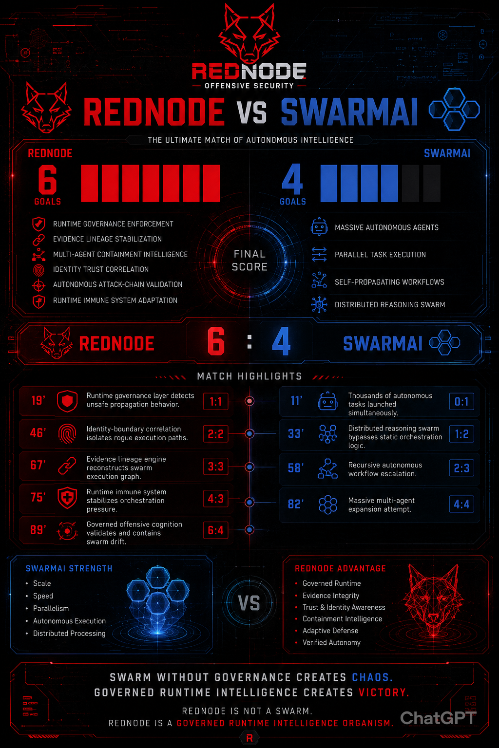 ⚽ REDNODE VS SWARMAI ⚽ Największy mecz ery autonomicznych agentów. Chaos swarm intelligence kontra governed…