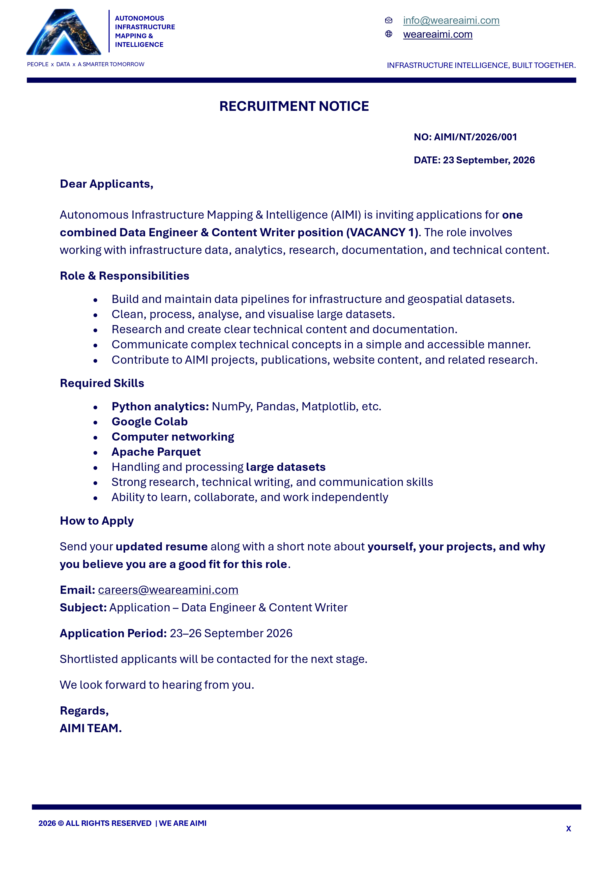 π’ AIMI is hiring. We are opening our first recruitment opportunity for one Data Engineer & Content Writer. π
β¦