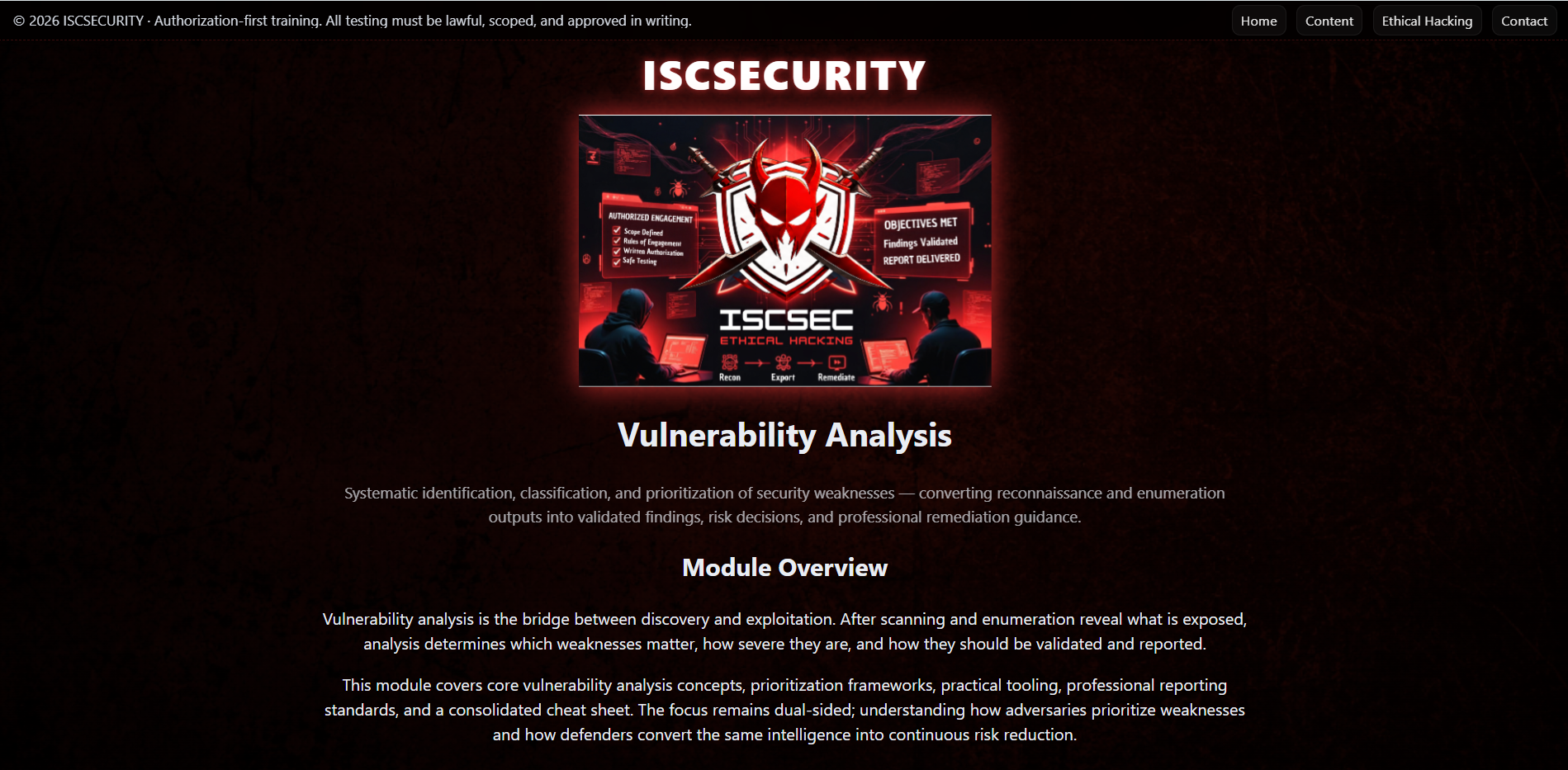 Module 6 — Vulnerability Analysis is live on iscsecurity.org. This is the module after enumeration: turning…