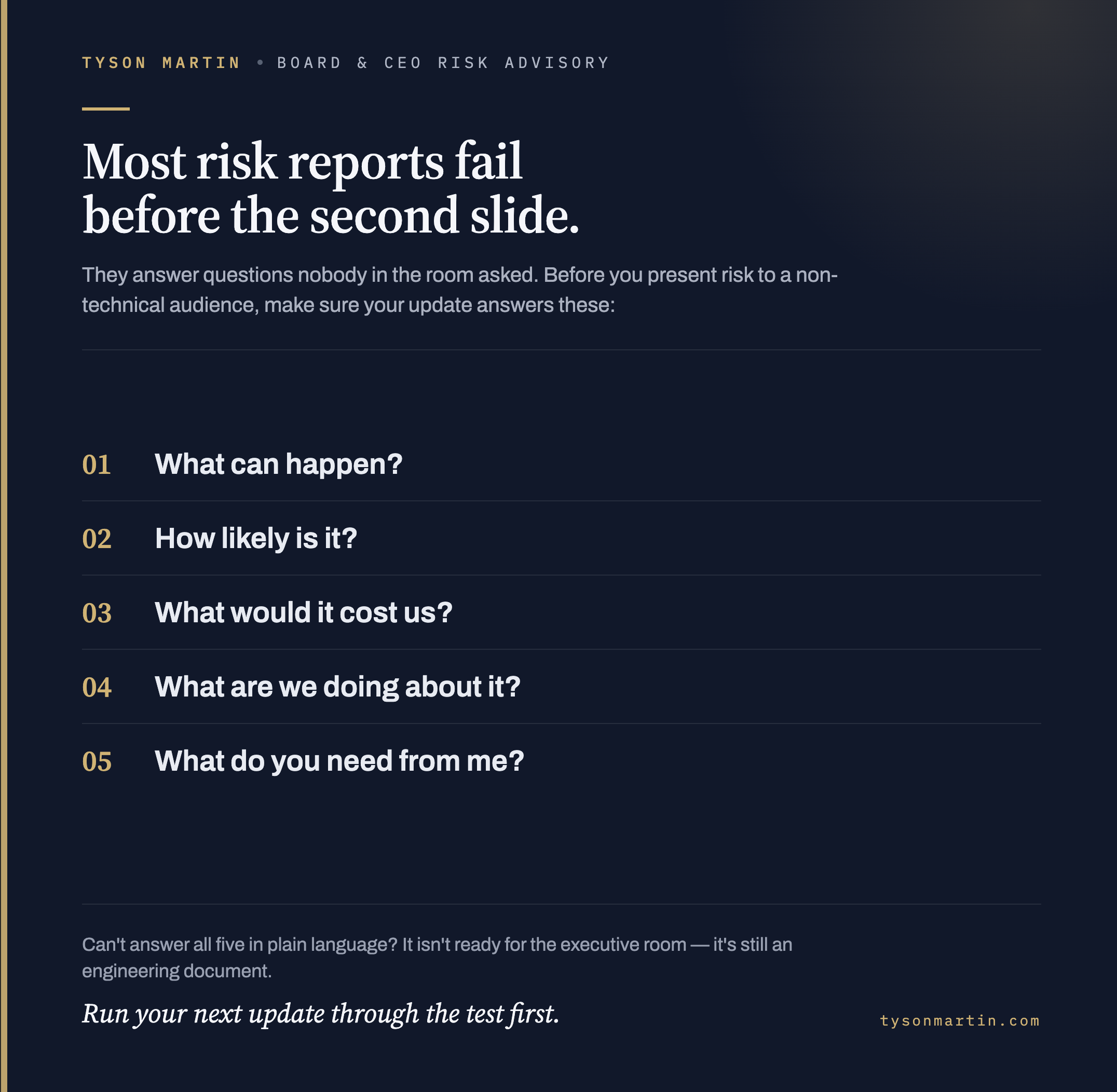 Did you know that most risk reports fail before the second slide is presented? They answer questions nobody…