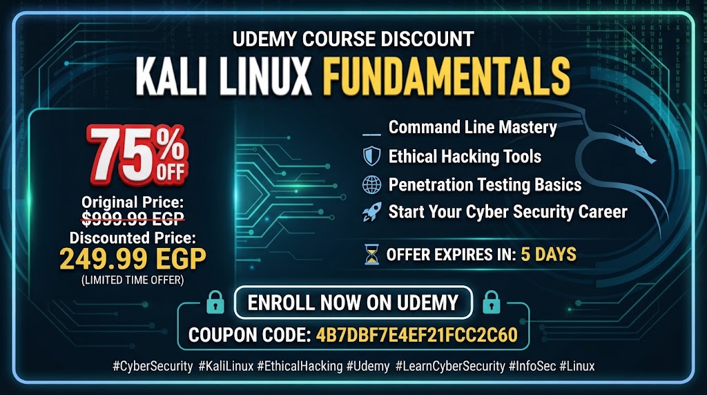 1️⃣ Linux Fundamentals (English) 🐧 75% OFF — Kali Linux Fundamentals Want to become a Cyber Security Leader?…