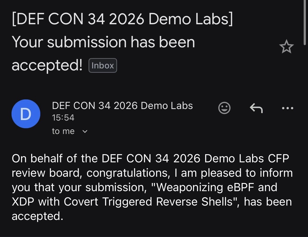 I'm excited to announce that I've been accepted to the DEF CON 2026 Demo Labs. Looking forward to showcasing…