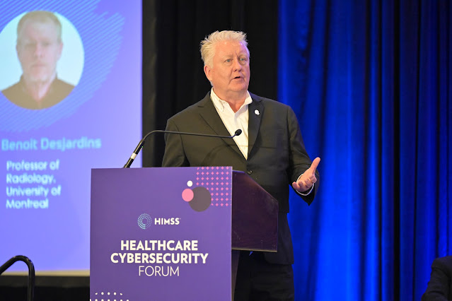 Moderating a session on healthcare cybersecurity at the Healthcare Security Forum.