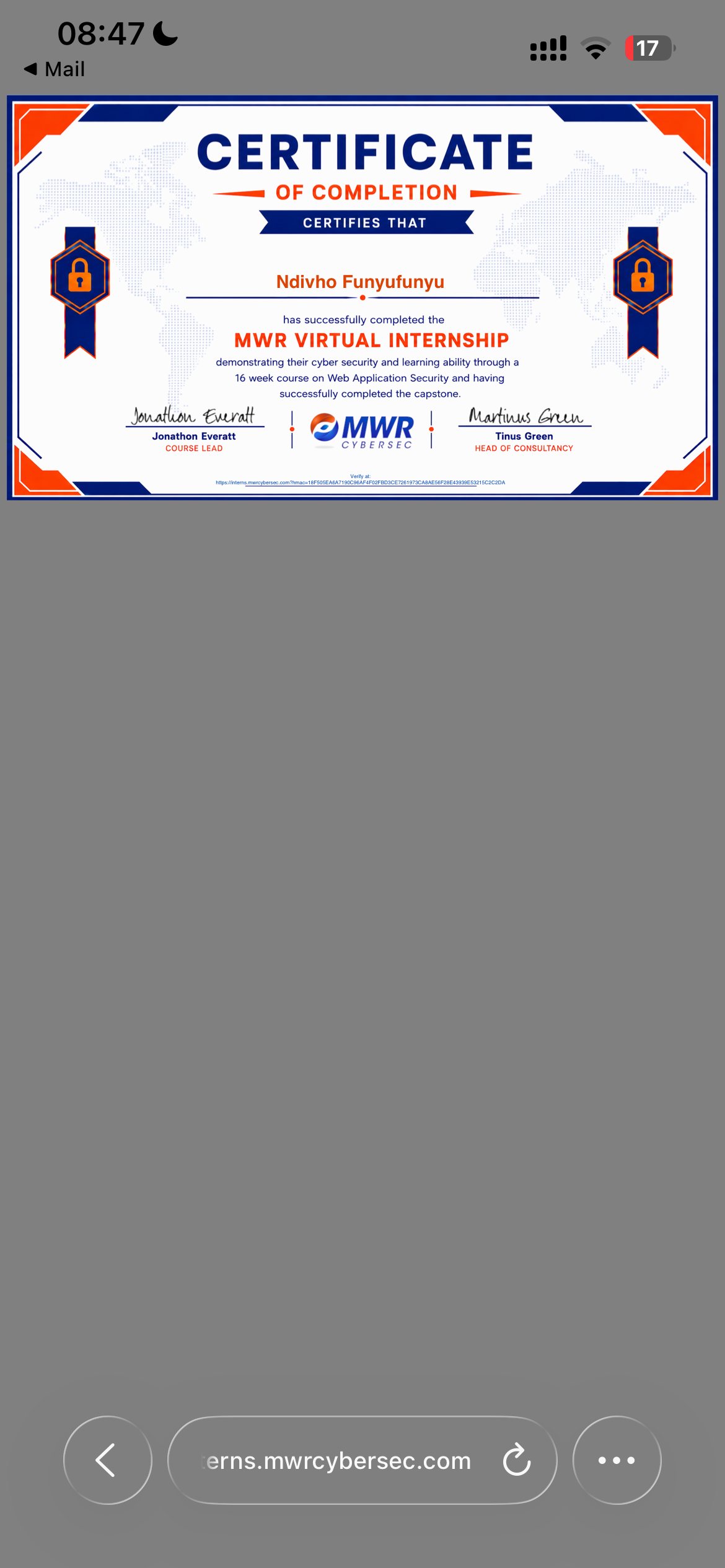 Thrilled to share that I’ve completed the 16-week MWR Virtual Internship in Web Application Security! During…