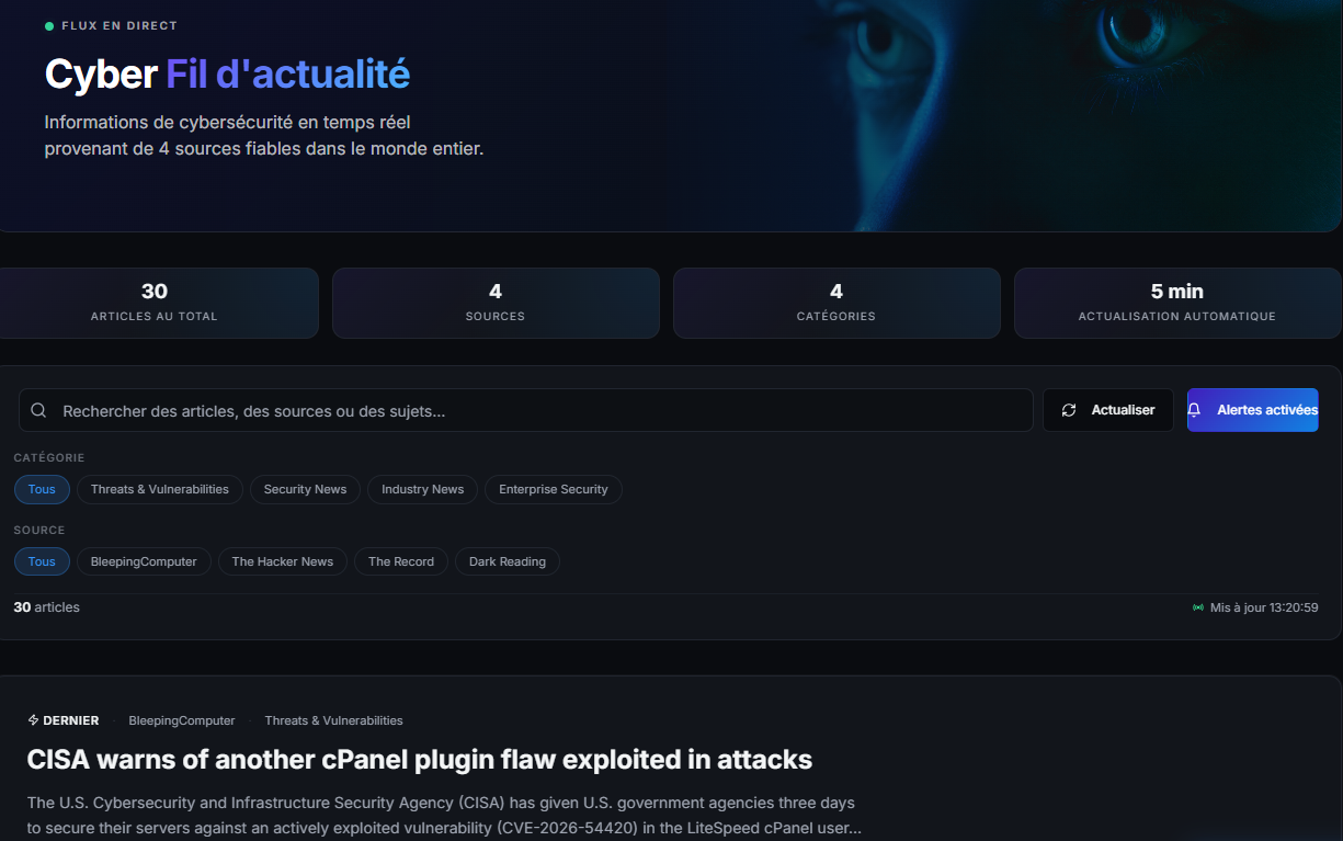 Vous avez déjà exploré les Cyberr News ? C'est un suivi en temps réel des actualités cybersécurité dans le…