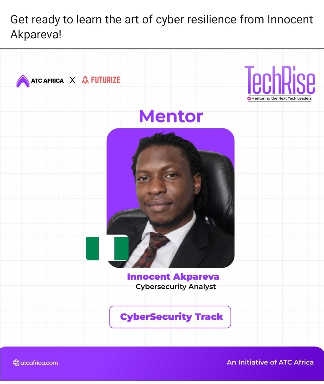 Honored to be selected as a TechRise mentor by ATC Africa, joining a program that's shaping thousands of the…