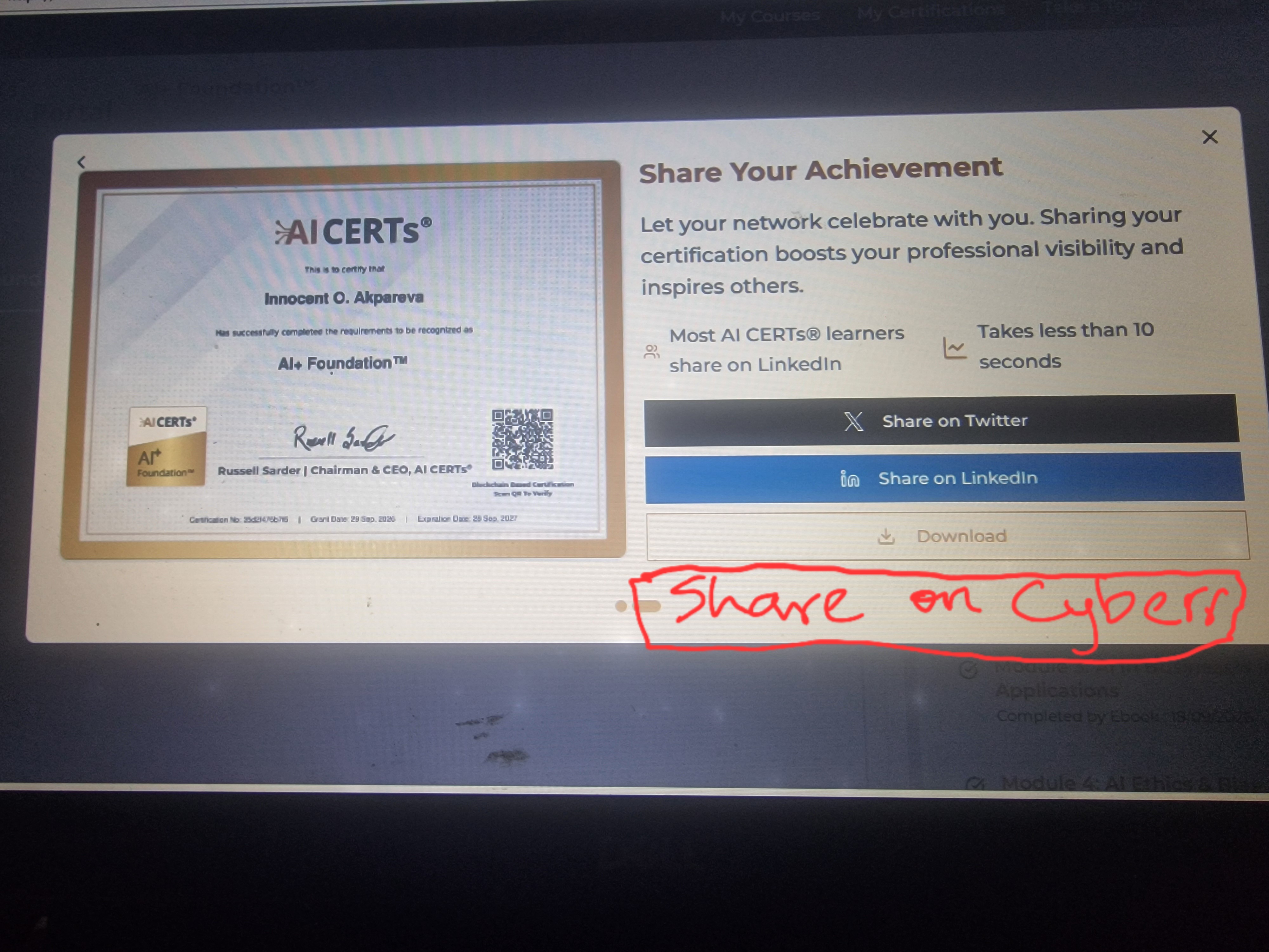 I just completed the AI+ Foundation certificate on AICERTS, thanks to CYBERR Surprisingly, The only…