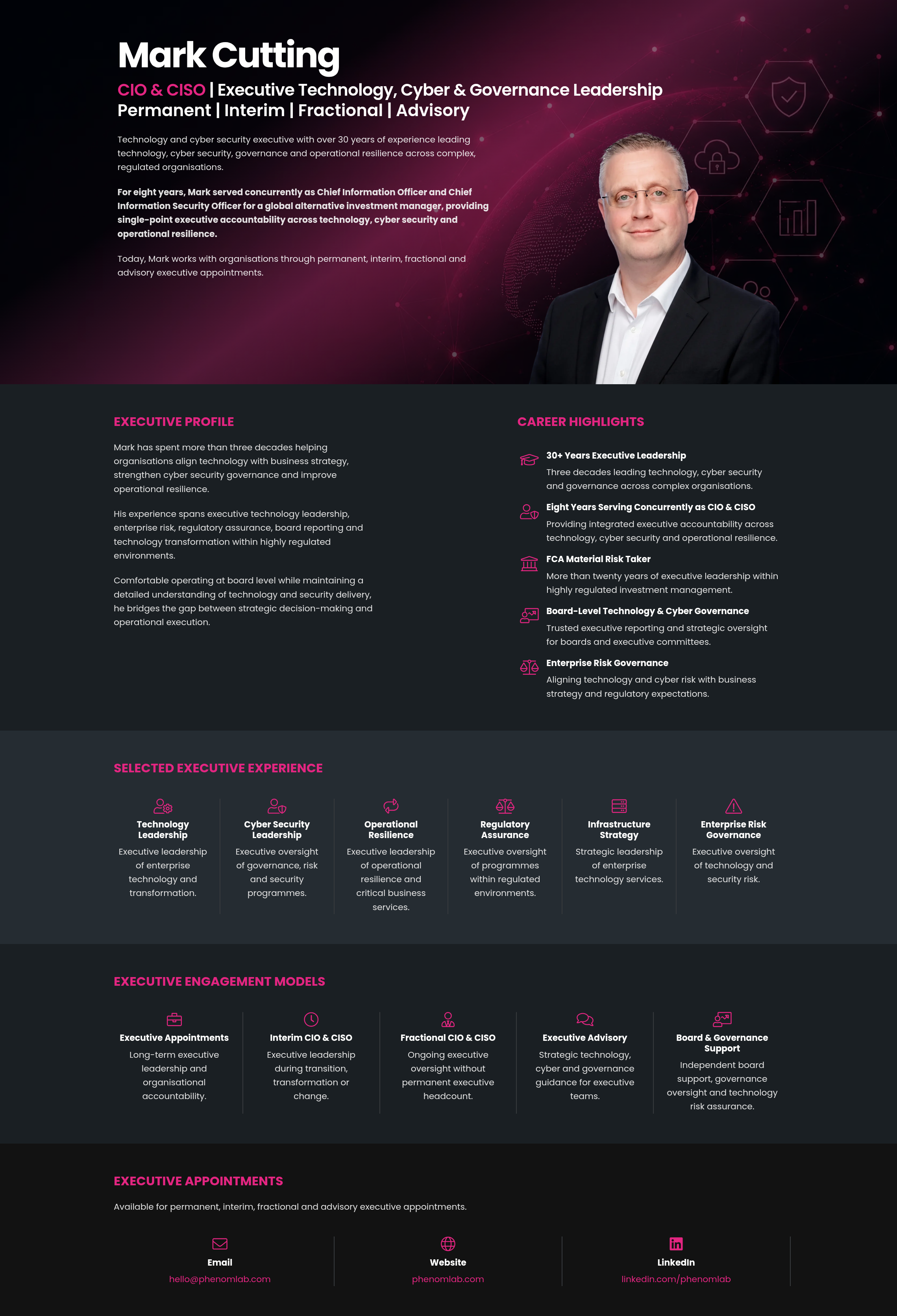 After more than 30 years leading technology, cyber security and governance within complex, regulated…